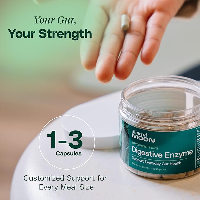 Innerspace Flora Premium Digestive Enzymes for Men and Women - 12 Enzymes for Digestion &amp Senna Leaf Extract - Supports Gut Health Digestion Supplement Nutrient Absorption - 90 Capsules