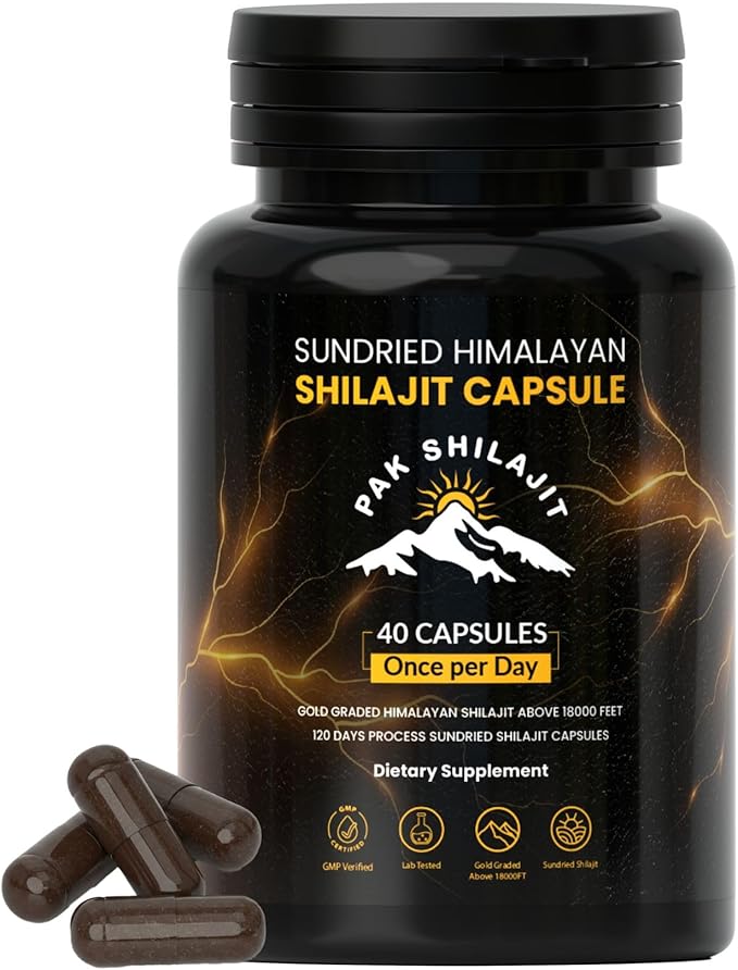 120 Days Naturally Sun-Cured Himalayan Shilajit Capsules | Gold Grade Above 18000 FT | Organic | 85+ Natural Minerals | Rich in Fulvic &amp Humic Acid | Men &amp Women | 40 Capsules