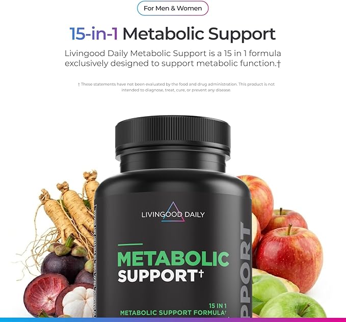 Livingood Daily Metabolism Booster for Women &amp Men Metabolic Support (120 Vegetarian Capsules) - Metabolism Boost Supplement Supports Digestive &amp Heart Health - Non-GMO Gluten-Free &amp Ve