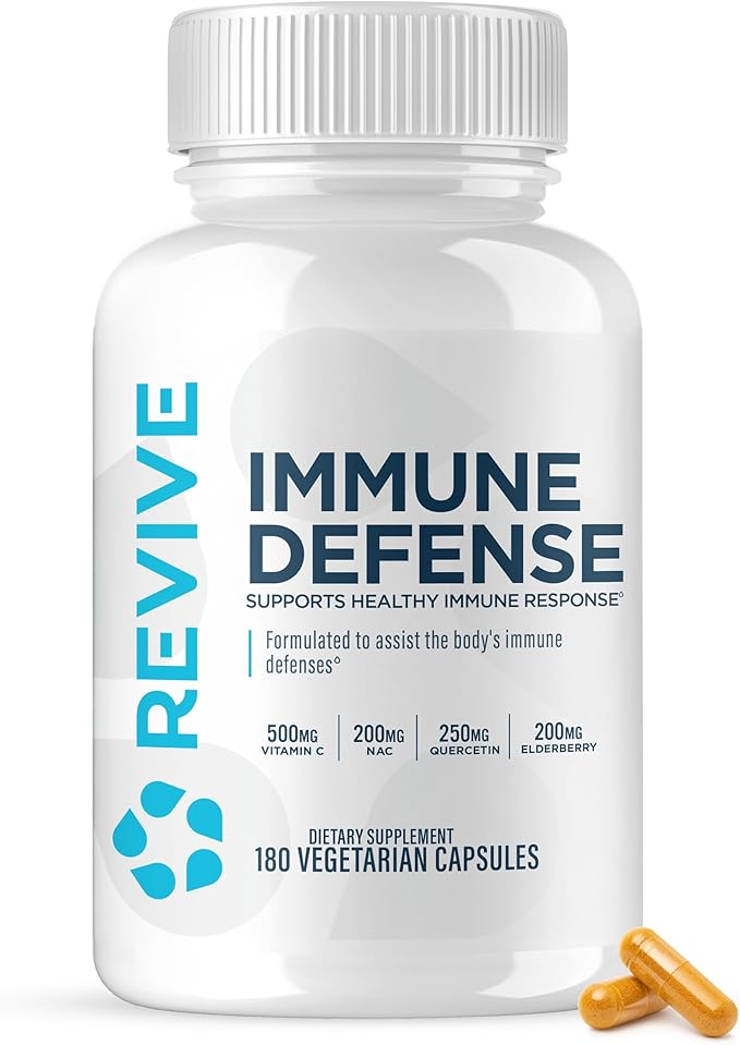 Revive MD Immune Defense Immune Support Supplement - Immunity Health with Zinc Elderberry Vitamin C &amp Vitamins Booster for Men &amp Women - Vegan Gluten-Free &amp Soy-Free (180 Capsules 30