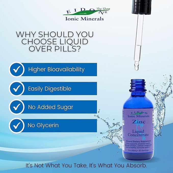 Eidon Ionic Minerals Liquid Silica &amp Zinc Drops 2 Fl Oz Immune Health Skin Care All-Natural Ingredients No Artificial Colors or Preservatives