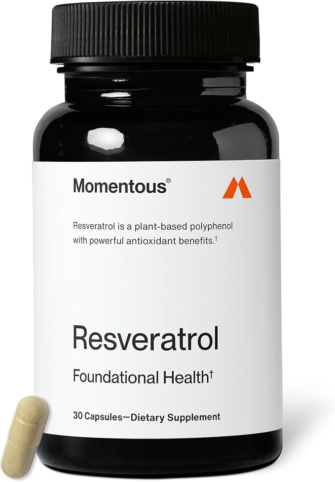 Momentous Resveratrol Supplement 450 mg - Trans-Resveratrol for Healthy Aging Brain &amp Heart Support - NSF Certified for Sport - GMO- &amp Gluten-Free - 30 Servings