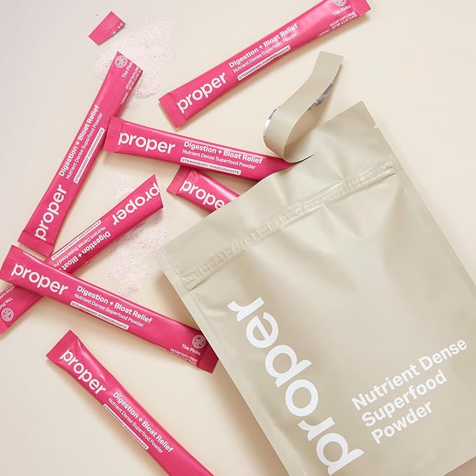 Proper The Pinks Digestion and Bloat Relief. Drink Mix with Gut Health Probiotics Prebiotics Beet Root &amp Enzymes for Digestive Support. Bloating and Microbiome Supplement for Women and Men