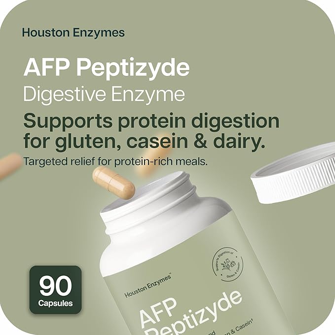 Houston Enzymes AFP Peptizyde - Digestive Enzyme Combination for Protein Casein &amp Gluten Proteins - Digestive Enzymes for Women and Men (90 Capsules)