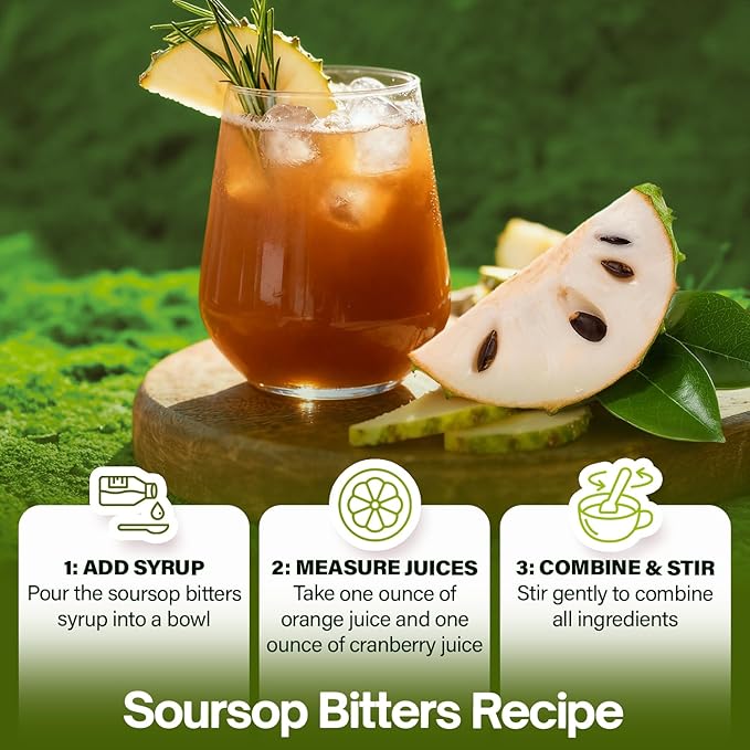 Soursop Bitters Liquid – Herbal Detox Formula with Soursop Ginger Turmeric &amp Black Seed Mixed Berry Flavor – Supports Digestive Balance &amp Immune Wellness – 16 fl oz