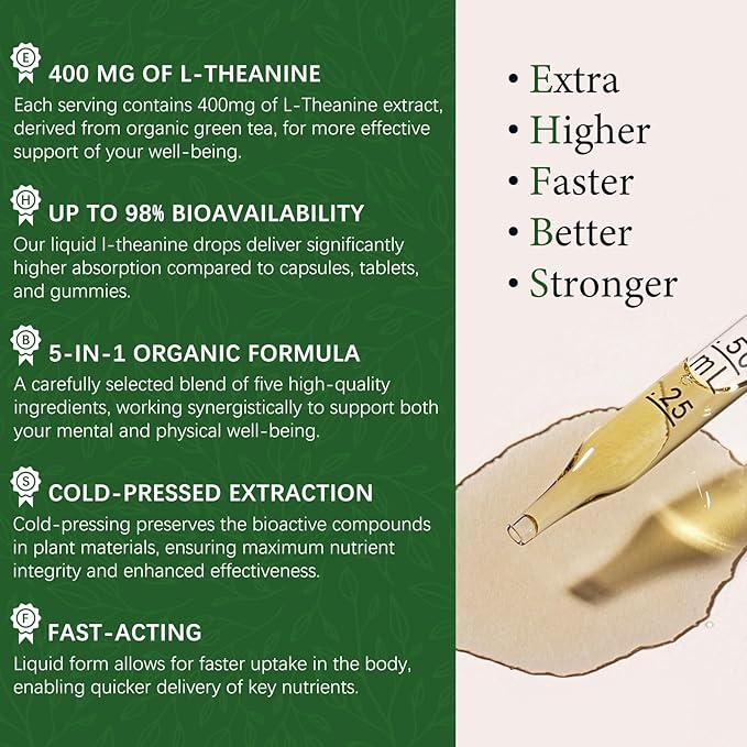 L Theanine 400mg Liquid Drops L-Theanine Supplement for Adults &amp Kids with GABA Magnesium &amp Ashwagandha Natural Sleep Focus &amp Relaxation Support Vegan Alcohol-Free Non-GMO 2 FL OZ
