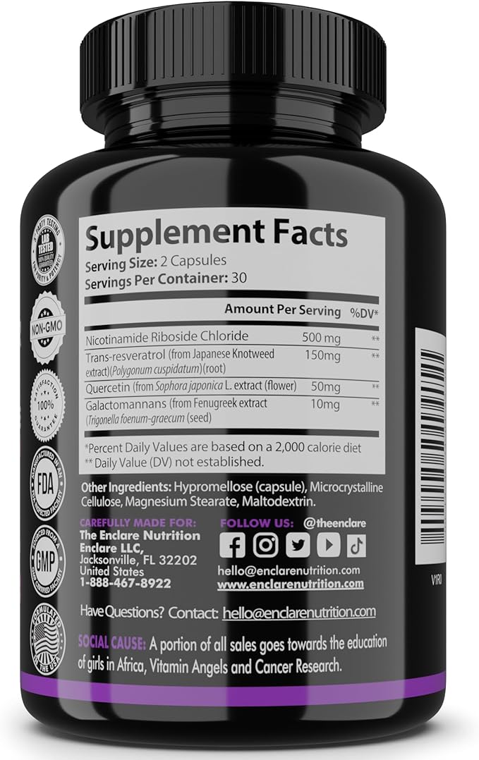 NAD Supplement for Women &amp Men – NAD+ Booster NAVIVA 500mg Nicotinamide Riboside Resveratrol &amp Quercetin – Anti-Aging NMN Alternative for Cellular Energy &amp Renewal Brain Heart Skin – 60