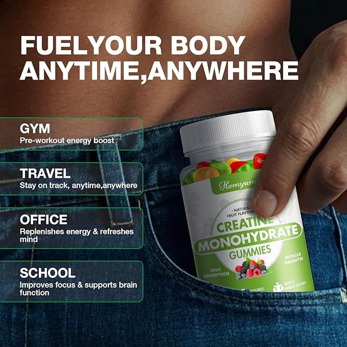 Creatine Monohydrate Gummies - 5g Creatine for Women Men Enhanced Muscle Strength Boost Focus and Endurance Muscle BuilderL-Taurine + Vitamin B12Vegan Gluten-Free 240 Count