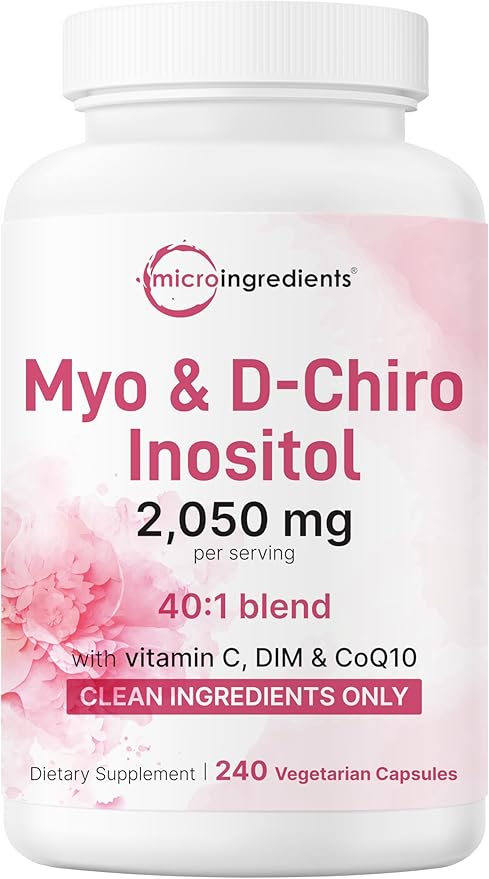 Myo-Inositol &amp D-Chiro Inositol 2050mg | 240 Veggie Capsules + Vitamin C Folate DIM &amp CoQ10 | Inositol Supplement for Women | 40:1 Ratio | Hormonal Balance &amp Ovarian Support | Filler F