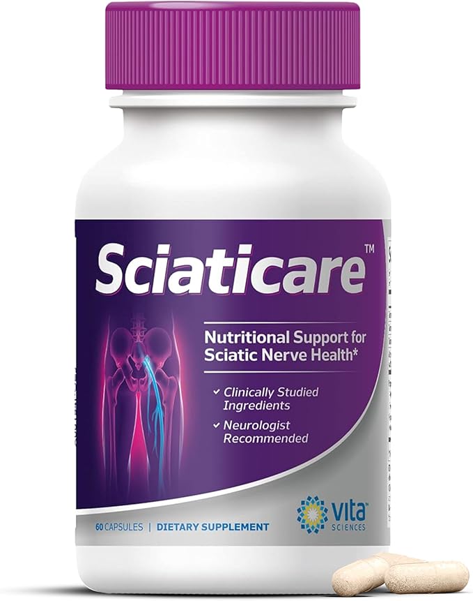 Vita Sciences Sciaticare Nerve Soothing Supplement Vitamins with Natural R-ALA Form 40X Strength NOT Synthetic Alpha Lipoic Acid (ALA) - Lower Lumbar Sciatic Hip Thigh Leg Foot