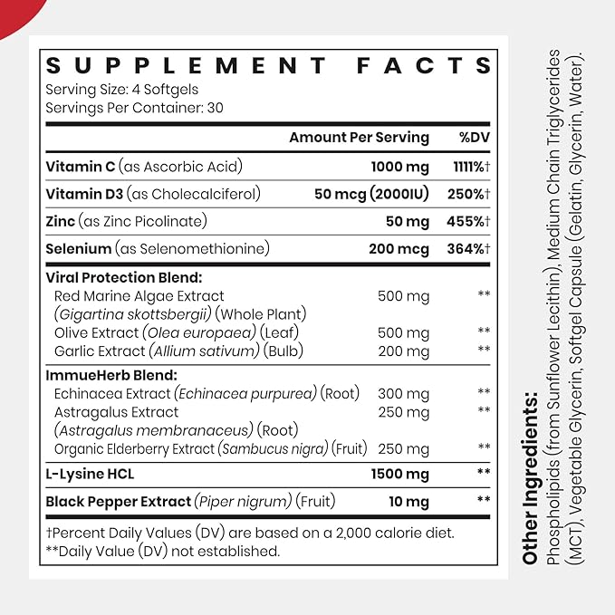 CyberCerix Liposomal Immune Support Supplement for Adults Complex with L-Lysine 1500mg Vitamins Minerals &amp Herbal Extracts Comprehensive Daily Wellness Blend for Men &amp Women - 240 Capsule