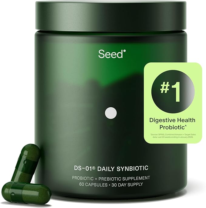 Seed DS-01 Daily Synbiotic - Prebiotic and Probiotic for Women &amp Men - Digestive Health Gut Health Immune Support Bloating &amp Constipation Relief - Vegan &amp Shelf-Stable - 30-Day Starter
