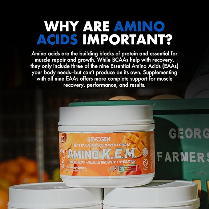 Evogen Amino K.E.M. - EAA &amp BCAA Powder Pump Volumizer | BCAAs Amino Acids Supplement for Blood Flow Muscle Growth &amp Hydration | Peach Mango | 30 Servings