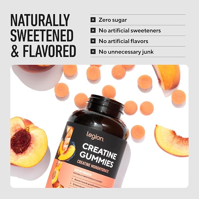 LEGION Creatine Monohydrate Gummies – Clean Chewable Creatine Supplement for Strength Endurance &amp Muscle Recovery – 30 Sour Green Apple Flavor Servings – No Artificial Flavors or Sweeteners.