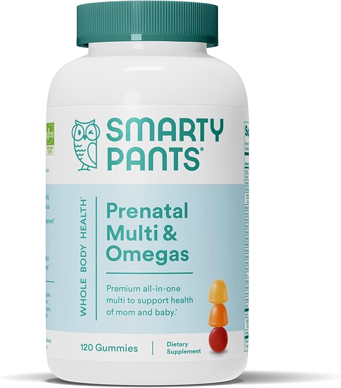 SmartyPants Prenatal Vitamins for Women Multivitamin Gummies: Omega 3 Fish Oil (EPA/DHA) Biotin Methylfolate Vitamin D3 C Vitamin B12 B6 A K &amp Zinc Inositol 120 Count (30 Day Supply)