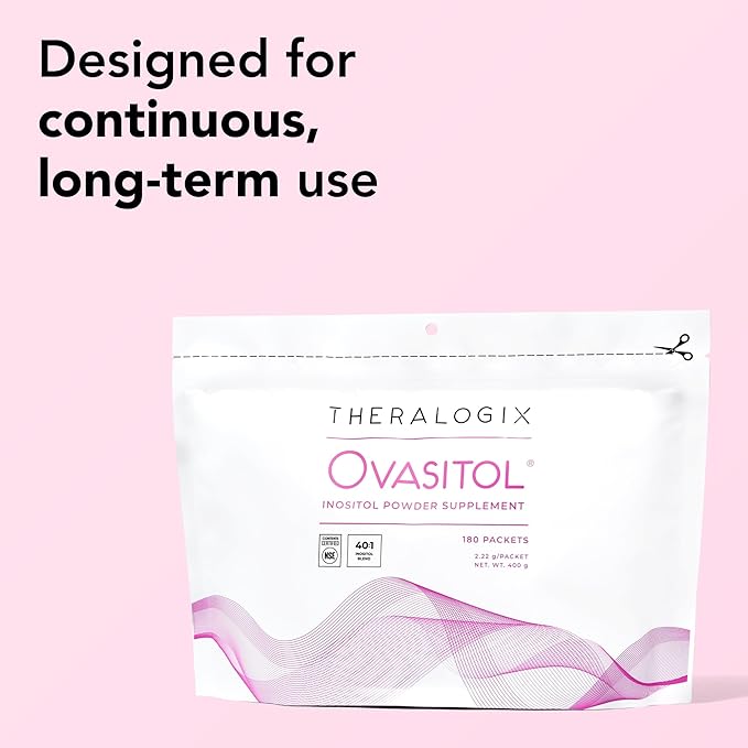 Theralogix Ovasitol Inositol Powder Packets - 90-Day Supply - Myo-Inositol &amp D-Chiro Inositol for Hormone Balance &amp Ovarian Function Support* - NSF Certified - 180 Packets