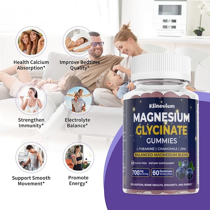 700mg Magnesium Glycinate Gummies Highly Absorbed Sugar-Free Calm Magnesium Complex Gummies - with L-Theanine and B6 - Magnesium Supplements for Sleep CalmRelax &amp Immune Function (Blueberry)