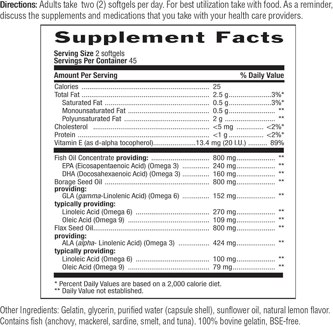 Country Life Omega 3-6-9 Complete Supplement - 1534mg Omega Fatty Acids - Supports Cardiovascular Brain Skin &amp Immune Health - Certified Gluten Free Non-GMO - 90 Softgels