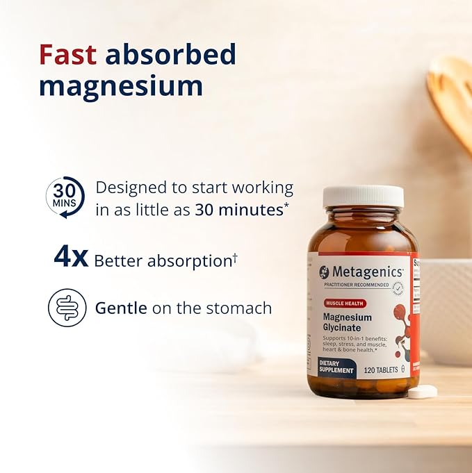 Metagenics Magnesium Glycinate - Highly Absorbable Magnesium Supplement for Sleep Stress Relief &amp Muscle Relaxation* - Supports Bone Heart &amp Nerve Health* - Non-GMO Gluten-Free - 120 Tablet