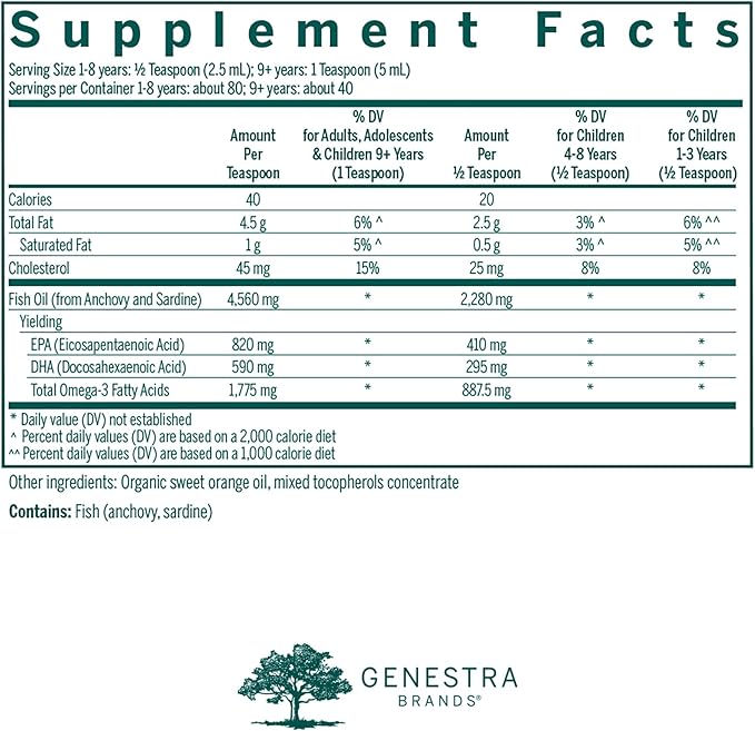 Genestra Brands Super EFA Liquid | Supports Cardiovascular Health and the Development of Brain Eyes and Nerves in Children* | 6.8 Fl Oz | Natural Orange Flavor