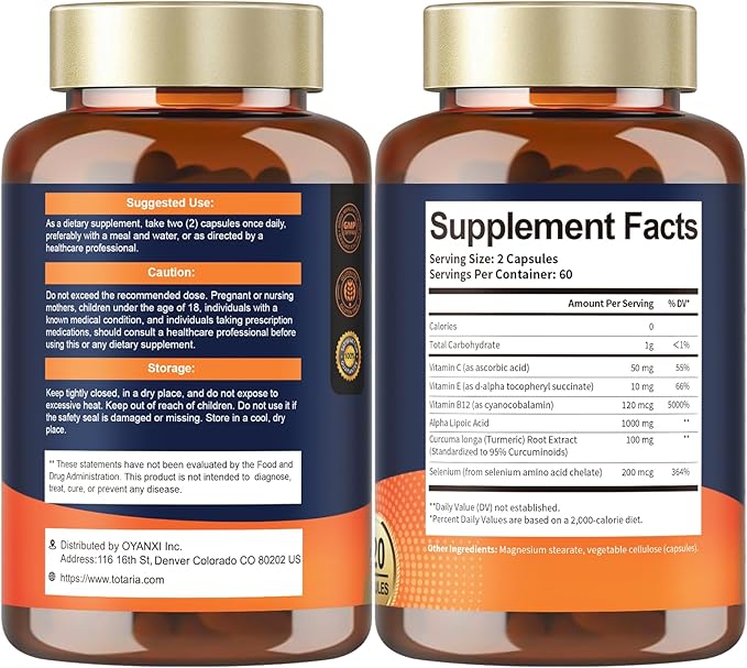Totaria Alpha Lipoic Acid 1000mg - ALA Supplement Antioxidant for Neuropathy Support Nerve Health Liver Detox Antioxidant Metabolism and Cell Energy Anti-Aging - Non-GMO Gluten Free Vegan Safe