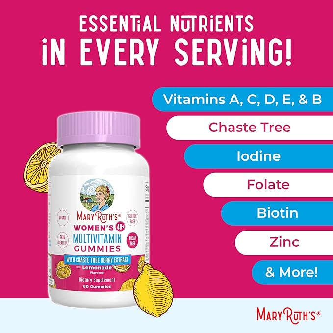 MaryRuth's Multivitamin for Women 40+ | Sugar Free | Vegan Womens Vitamins | Immune Support | Daily Women's Multivitamin + Chasteberry | Hair Skin and Nail Gummy Vitamins for Women | 60 Count