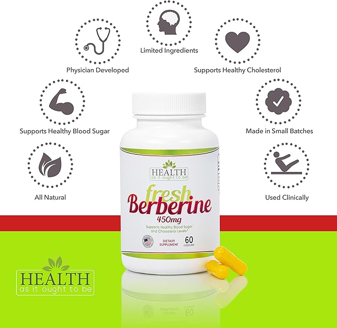 Health As It Ought To Be Fresh Berberine Supplement 450mg | Contains Only Berberine | No Preservatives | 60 Capsules