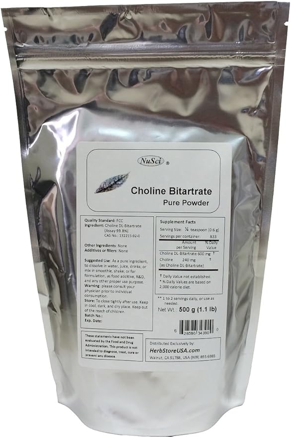 Choline DL- Bitartrate Pure Powder 500g (1.1 lb 17.6 oz) Smart Nutrient