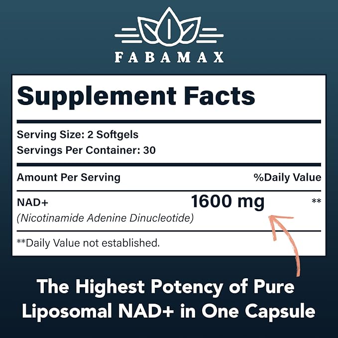 1600 mg Liposomal NAD Supplement 98% Pure NAD+ Supplement Superior Absorption Alternative to Nicotinamide Riboside or NADH to Boost NAD+ for Aging Defense Energy Longevity 60 Softgels