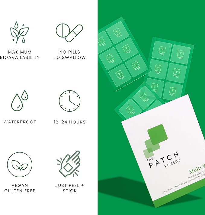 The Patch Remedy Multi V Patches - Vitamin Plus Blend with D3 K2 Magnesium Chloride Zinc Liposomal C Potassium Iodide Biotin Plus More