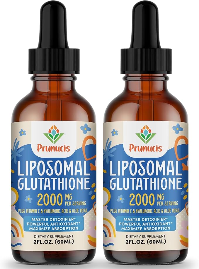 Prunucis 2000MG Liposomal Glutathione Liquid 98% Absorption Active Form L-Glutathione Supplement Vegan Friendly Powerful Antioxidant Complex for Immune System Aging Defense Detox 4 FL.OZ