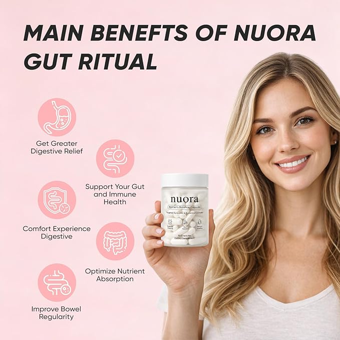 Nuora Gut Health Capsules with Berberine Nuora Gut Biofilm Probiotic Ritual Promotes Metabolism &amp Gut Health Vegan Non-GMO for Women 90 Capsules (1)
