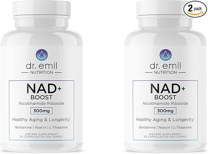DR. EMIL NUTRITION NAD+ Boost - Nicotinamide Riboside Supplement for Longevity Healthy Aging &amp Cellular Regeneration - NAD Supplement with with Berberine L-Theanine &amp Niacin Twin Pack
