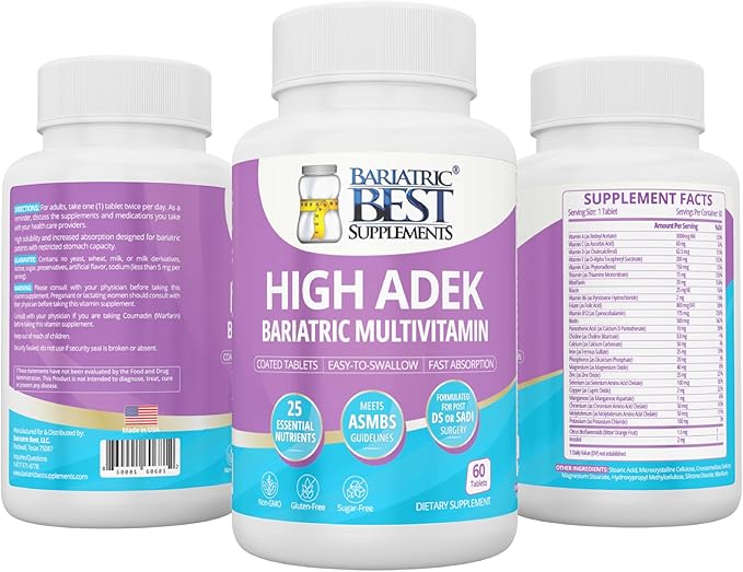 High A D E K Bariatric Multivitamin for Post DS/SADI Surgery 25 Essential Nutrients for Post-Weight Loss Surgery 60 Tablets Meets ASMBS Guidelines for Bariatric Bypass