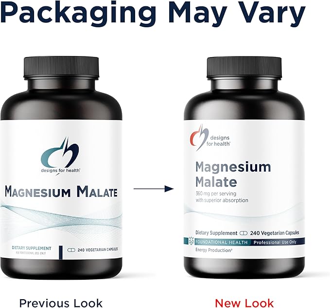 Designs for Health Magnesium Malate - Chelated Magnesium as Di Magnesium Malate - Highly Bioavailable Form to Support Energy Bone Health + Muscle Recovery (240 Magnesium Malate Capsules)