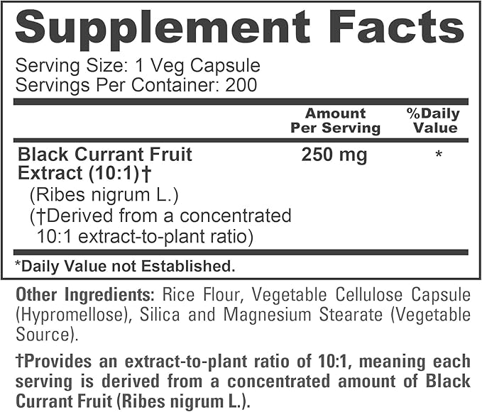 NusaPure Black Currant Capsules 250 mg 200 Veg Capsules (Non-GMO Vegan)
