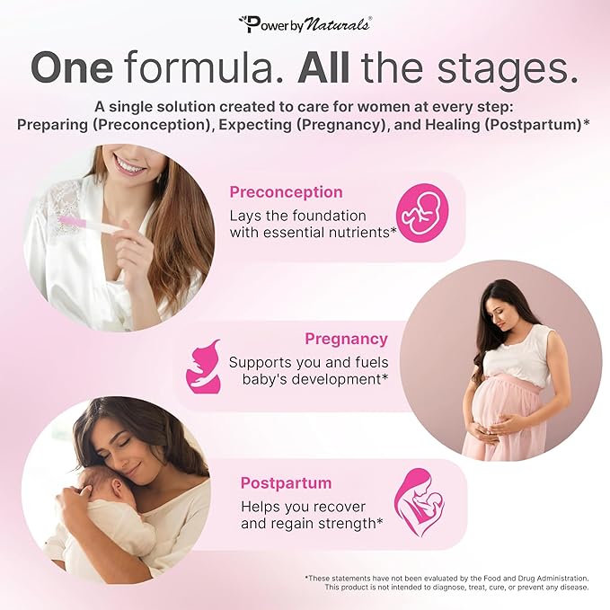 Power By Naturals Methyl Prenatal with Probiotics – Prenatal Vitamins for Women with Iron Methyl Folate B12 &amp 28 Nutrients &amp Botanicals – Vegan Non-GMO Gluten-Free – 60 Capsules (1-Month S