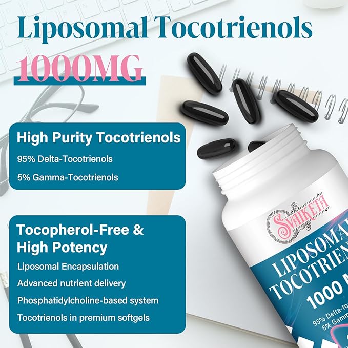 Liposomal Tocotrienols 1000mg – High Absorption Vitamin E Tocotrienols Supplement with 95% Delta &amp 5% Gamma – 60 Softgels
