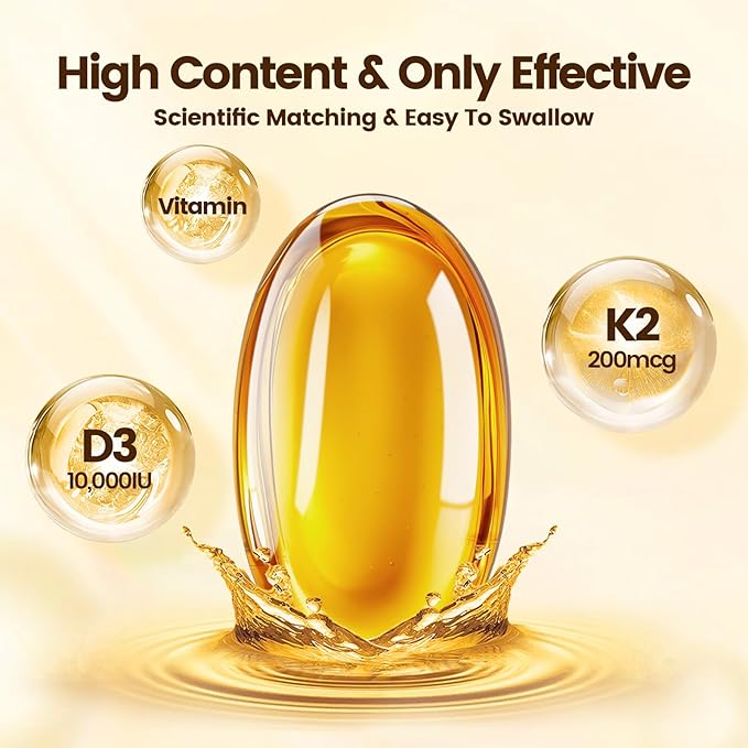 VivoNu Vitamin D3 K2 10000 IU with MK7-300 Virgin Coconut Oil Softgels 2 in 1 Vitamins D &amp K Complex | Vitamina D3 con K2 ((180 capsules/1Bag))