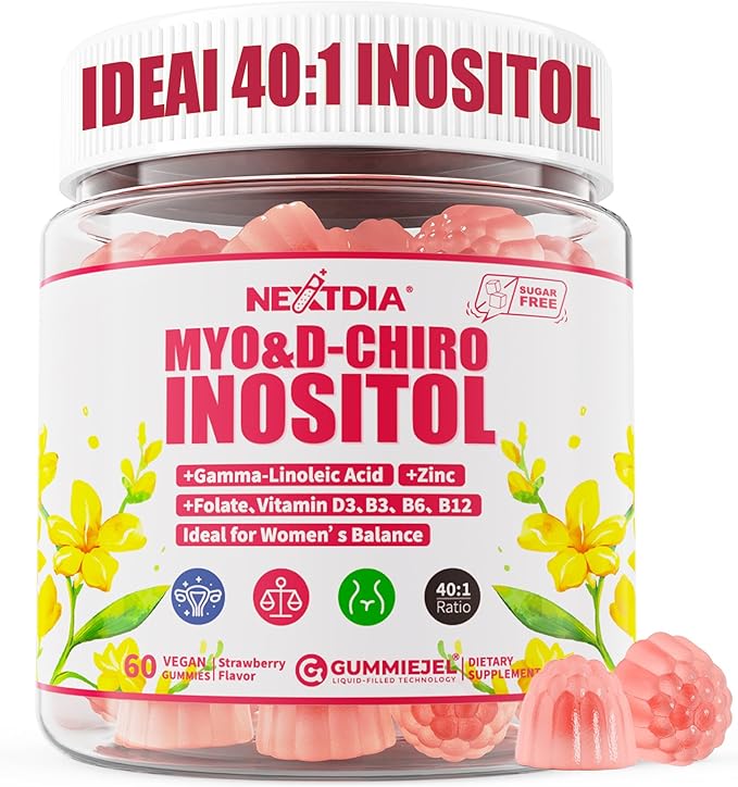 Inositol Gummies with Evening Primrose Oil for Women - 40:1 Ratio Myo-Inositol 2000mg &amp D-Chiro Inositol 50mg with Vit D3 B6 B12 &amp Zinc Sugar-Free for Female Natural Balance &amp Wellness V