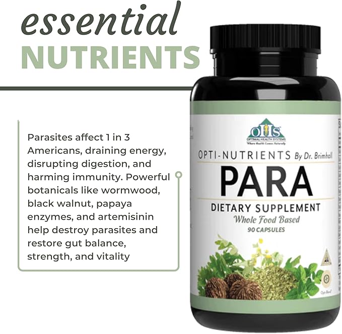 Optimal Health Systems Opti-para | Herbal GI &amp Microbial Balance Support Cleanse with Enzymes &amp Botanicals | Wormwood Black Walnut Pumpkin Clove Garlic Aloe + | 90 Capsules