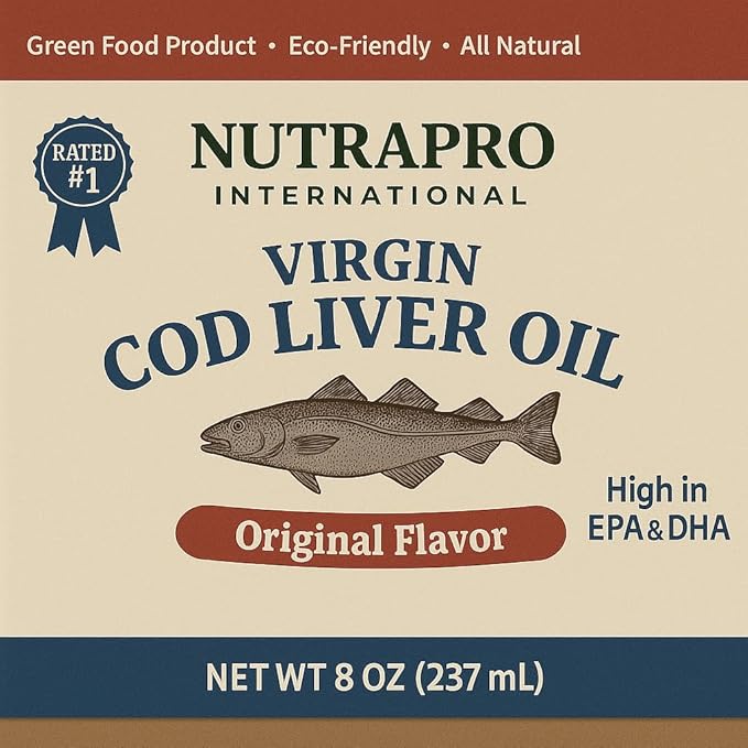Virgin Cod Liver Oil - 8 Fl oz Natural Wild Caught &amp Fresh Tasting.High in Vitamin D Omega 3 DHA/EPA (Peppermint Flavored)