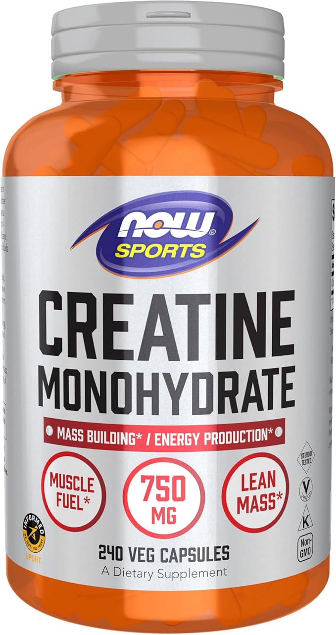 Now Foods Sports Nutrition Creatine Monohydrate 750 mg Mass Building*/Energy Production* 240 Veg Capsules
