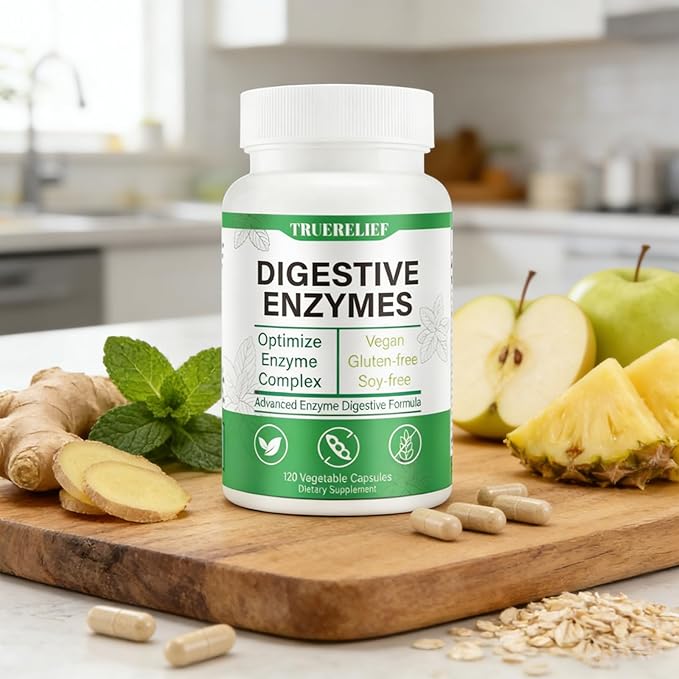 Complete Digestive Enzymes Supplement for Gut Health &amp Bloating Relief - Enhanced with Lipase Amylase Bromelain for Protein Carb &amp Fat Digestion - 120 Capsules (01)