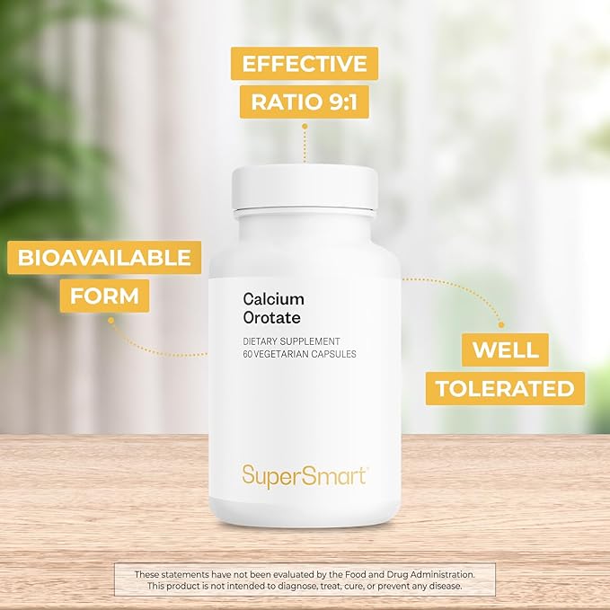 SuperSmart - Calcium Orotate with Magnesium Orotate 9:1 (Highly Bioavailable) - Advanced Teeth &amp Bones Strength Supplement | Non-GMO &amp Gluten Free - 60 Vegetarian Capsules