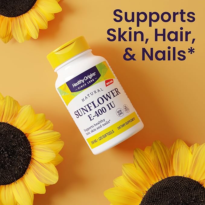 Healthy Origins Sunflower Vitamin E-400 IU (Non-GMO Gluten Free Soy Free Hair Support Nail Support Skin Support Cardiovascular Support) 120 Softgels