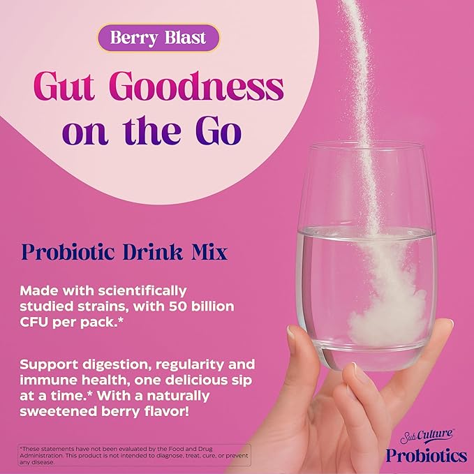 Enzymedica Digest Complete &amp SubCulture Probiotic Drink Mix Powder - Digestive Enzyme Supplement for Women &amp Men Helps Gas &amp Bloating Probiotics for Gut Health 50 Billion CFU Berry Blas