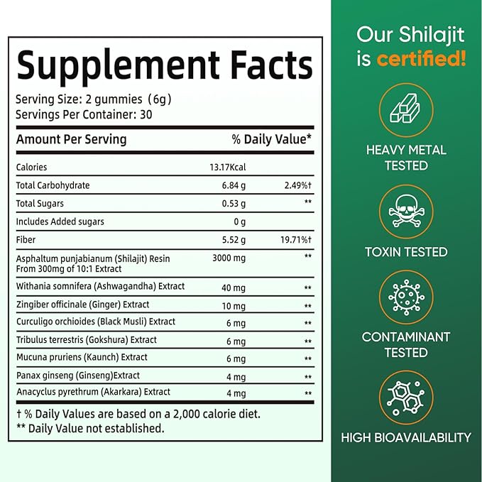 Bundle of Himalayan shilajit &amp sea Moss Gummies – 3000 mg shilajit sea Moss 1600mg ksm 66 ashwagandha no Added Sugar lab Tested 75%+ fulvic Acid 92+ Minerals All One Supplement(1 Package).