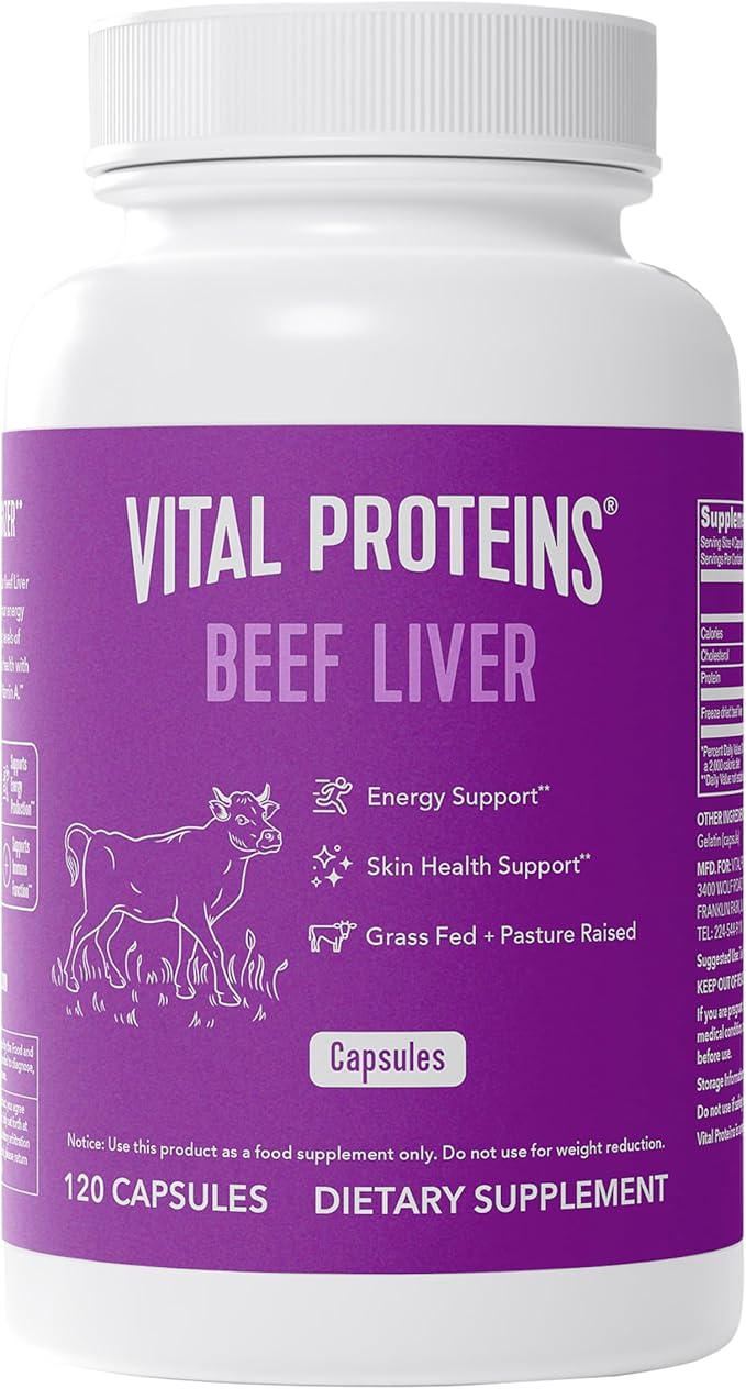 Vital Proteins Grass Fed Beef Liver Capsules Desiccated Liver Supplement 750mg Liver Pills 120 Count