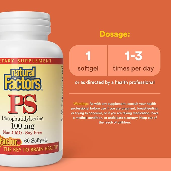 Natural Factors Phosphatidylserine Support for Memory Concentration and Brain Functions Soy and Gluten Free 60 Softgels